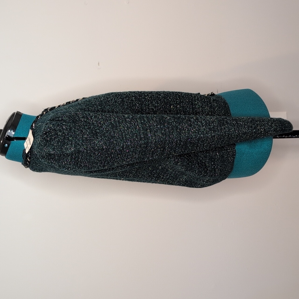 Express Emerald Green Metallic Lurex Chain Trim Tweed Women's Blazer Size S, NWT - Picture 4 of 8